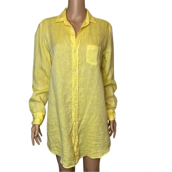 Frank & Eileen Linen Mary Shirt dress Bright Yellow Size Small Casual Resortwear - Picture 4 of 11